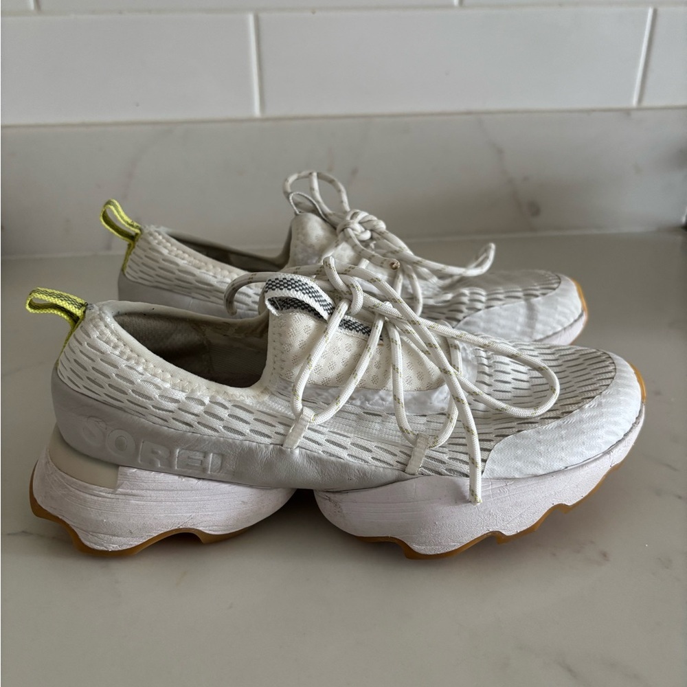 Sorel White Athletic Sneakers with Yellow heel tab size 6